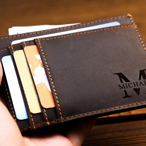 Minimalist Leather Wallet Card Holder Coins Slim Minimal Etsy