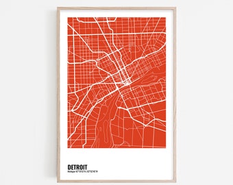 DETROIT Art Print, Detroit Wall Art, Detroit Map Poster, Minimalist Wall Art, City Map Digital Print, Red Detroit Poster, Printable Poster
