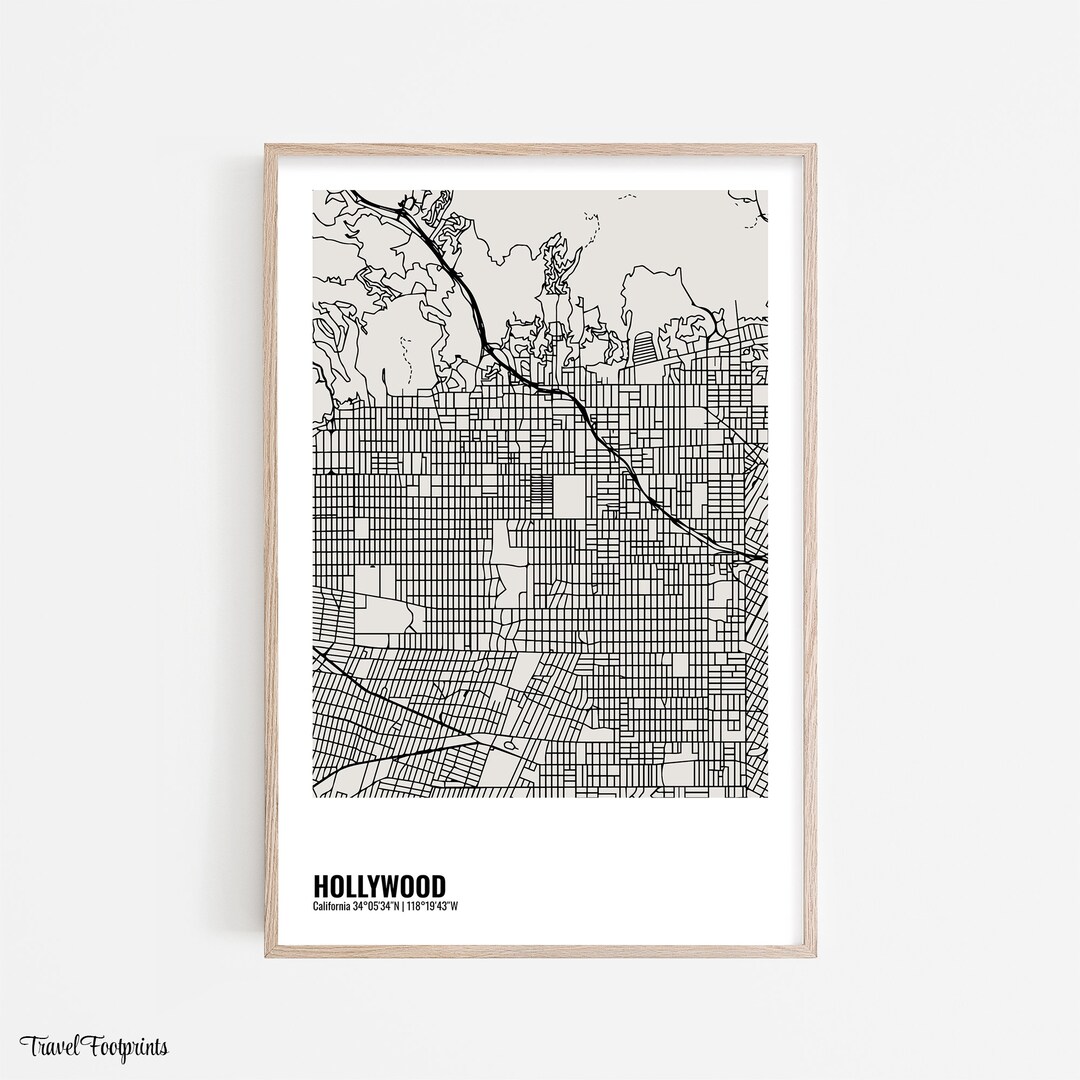 HOLLYWOOD City Map Hollywood Print California Hollywood Map - Etsy