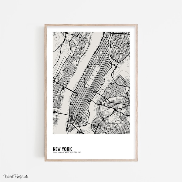 NEW YORK Wall Art, Modern Minimalist Art Print, New York Map Poster, New York Street Map, New York City Digital Print, Printable Poster