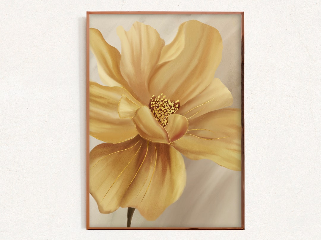 Gold Flower Wall Art Room Decor Luxury Gold Beige Art Etsy