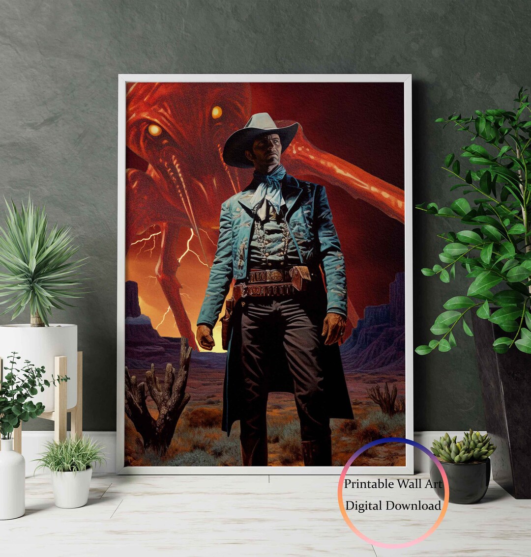 Alien and Cowboy Poster Printable Scifi Home Decor - Etsy