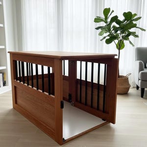Modern Pocket Door Dog Crate: Solid Wood Pet Furniture