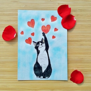 Carte de vœux illustrée à la main pour surprendre votre amoureux des chats bien-aimé.