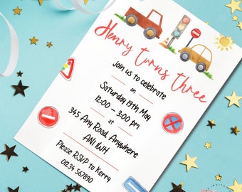 Personalised Car Invitations | Vehicle Invites | Digger Party | Boys Party | 3rd Birthday | 2nd Birthday | Personalised Invitations for Boys