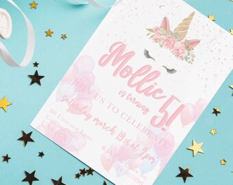 Personalised Unicorn Birthday Invitations | Personalised Girls Birthday Invite | Child's Unicorn Party
