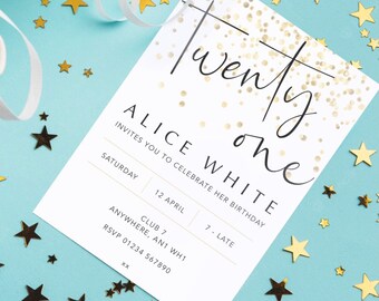 Personalised 21st Invitation, Personalised Black And Gold Invitation, 18th 30th 25th Birthday, Custom Invite