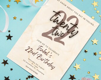 Fiesta de Taylor Swift, Feeling 22, Invitación Swiftie personalizada, Feeling 22, Música pop