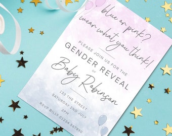 Custom Gender Reveal Invitation | Blue or Pink? Wear What You Think! |  Baby Shower Invite | Mum to Be