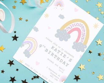 Rainbow Birthday Invitation | Personalised Children's Birthday Party Invite | Custom Unicorn and Rainbows Party