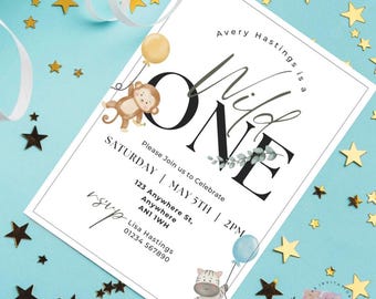 Wild One Invitation, Personalised First Birthday Invitation, Wild 1, 1st Birthday, Custom Invite, Jungle theme party