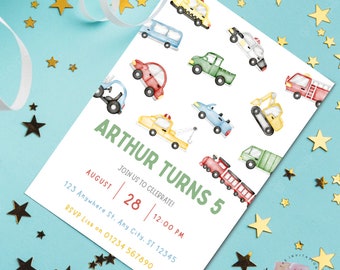 Invitaciones de cumpleaños de niños personalizadas / Invitaciones de coches / 3er cumpleaños / 4o cumpleaños / Invitaciones personalizadas para niños