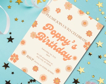 Personalised Flower Invitations | Personalised Birthday Invitations | Childrens Birthday Party Invites | Retro Invitations