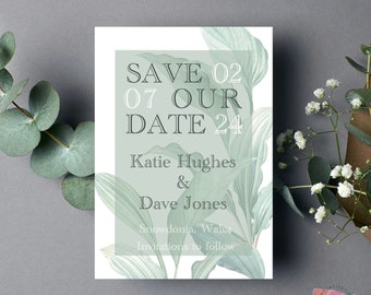 Sage Green Save the Date Cards | Textured Linen Wedding Invites
