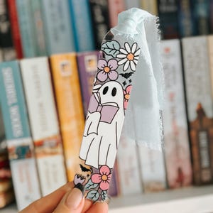 Floral Ghost Acrylic Bookmark: Halloween Book Lover Gift
