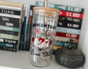 Romantasy Book Club Glass Tumbler: 24oz Mason Jar with Bamboo Lid