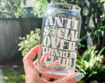 Bicchiere da birra Anti-Social Over Thinkers Club - Tazza da caffè freddo da 16 once