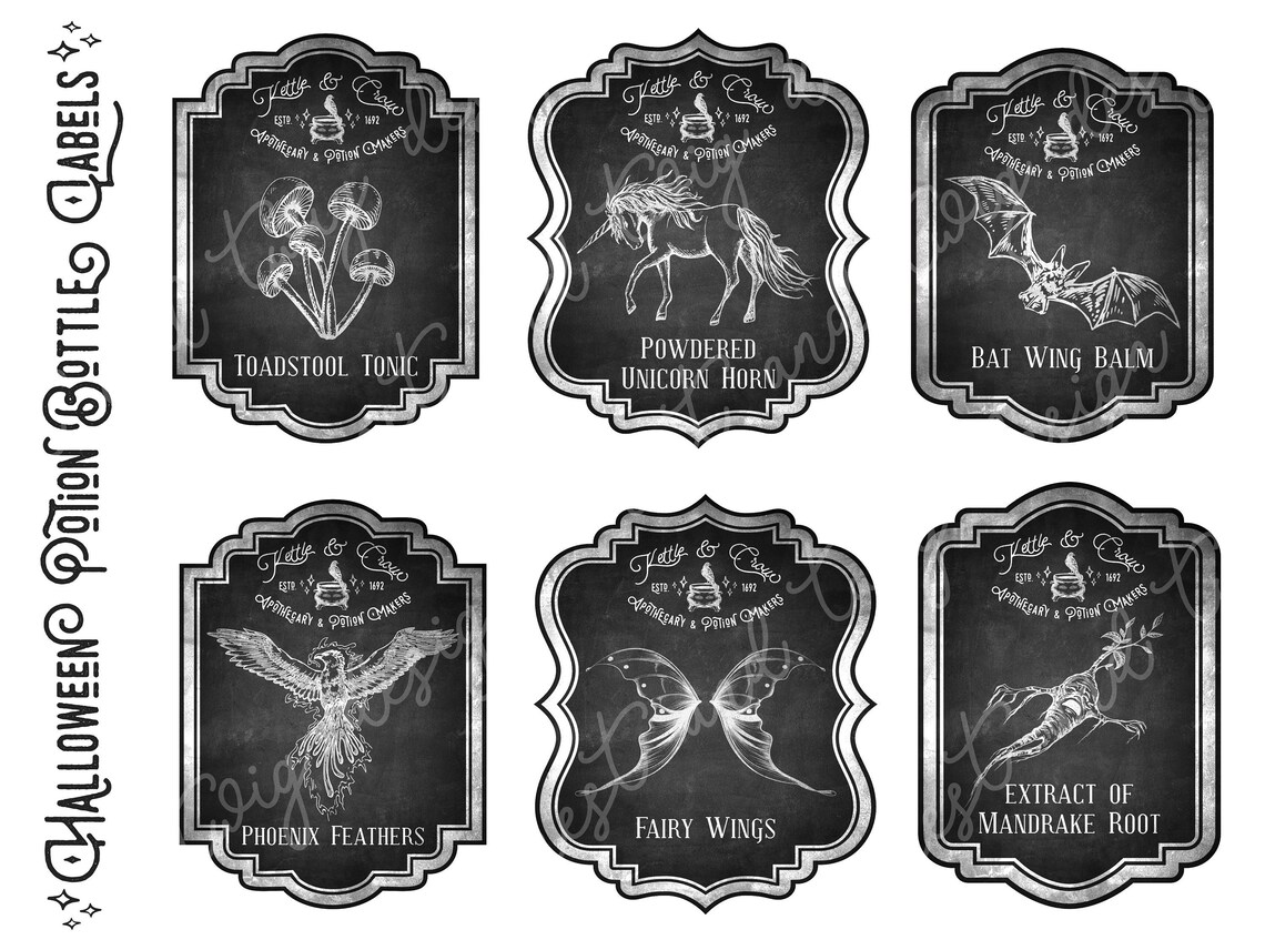 Printable Vintage Apothecary Halloween Potion Bottle Labels | Set of 24 ...