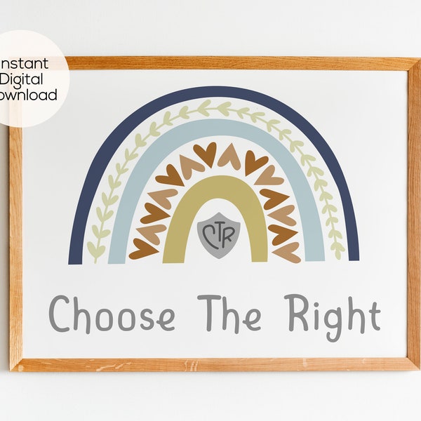 Choose The Right Blue Boho Rainbow | CTR | Printable Christian Nursery Decor | Gospel Art | Kids Room Art | Baptism Gift