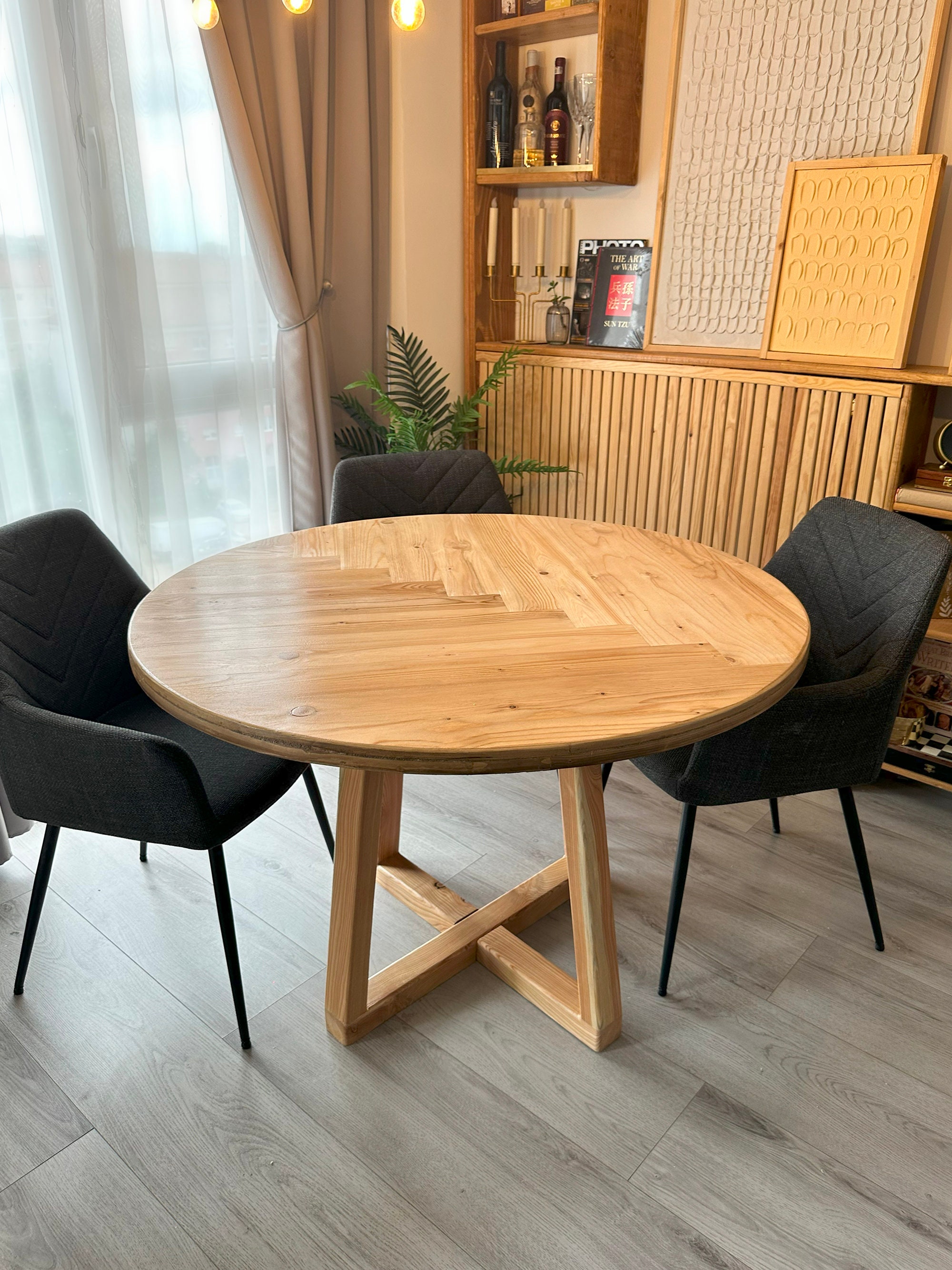 Round herringbone dining table discount