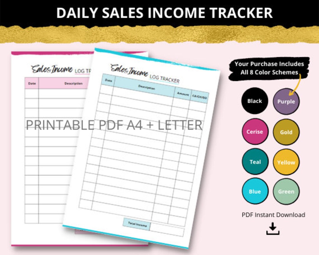 Printable Daily Income Tracker for Small Business, Side Hustle or Home ...