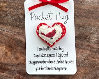 Cardinal, Pocket Heart, Condolence Gift, Rememberance Gift, Pocket Hug, Thinking of you, Loss of loved one gift