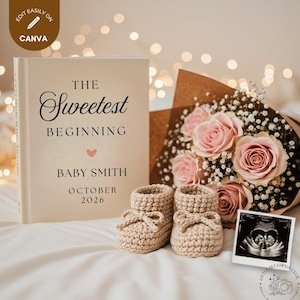 Pregnancy Announcement Book, Boho Neutral Reveal, Editable Social Media Template, Our Next Chapter Begins