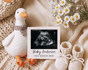 Neutral Gender Pregnancy Announcement Goose Minimalist Ultrasound Digital Baby Reveal (Canva Editable Template)