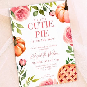 Plantilla de invitación para baby shower, descarga digital editable de Canva, adorable temática de calabaza otoñal, tarjeta personalizable e imprimible de 5x7