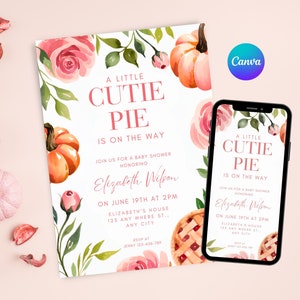 Little Cutie Pie Baby Shower Invitation: Customizable Template (Digital Download, 5x7in