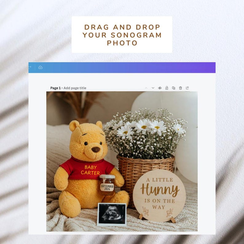 Digital baby reveal with Pooh Bear theme