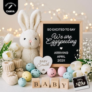 Faire-part de Pâques pour bébé, modèle Canva modifiable pour un révélateur de printemps neutre en matière de genre, Faire-part de grossesse numérique pour les réseaux sociaux, Canva