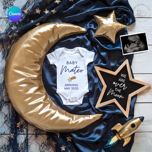 Over the Moon Digital Pregnancy Announcement - Editable Gender Neutral Template - Social Media Reveal