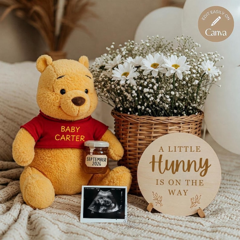 Winnie the Pooh pregnancy announcement template"