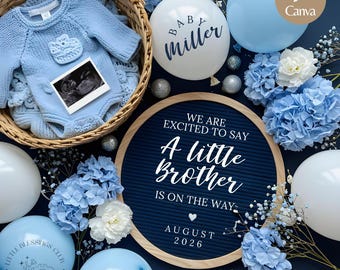 Pregnancy Announcement Digital Baby Boy Gender Reveal For Social Media