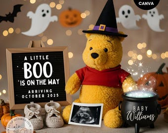 Winnie the Pooh Halloween Pregnancy Announcement: Social Media Baby Reveal (Digital Template)