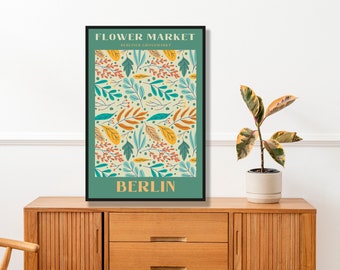 Impression du marché aux fleurs de Berlin, art mural floral vert sauge