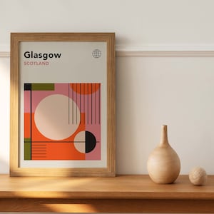 Pôster da Bauhaus de Glasgow | Arte de parede retrô da Escócia | Impressão Bauhaus moderna de meados do século | Impressão de arte de Glasgow | Pôster dos anos 70