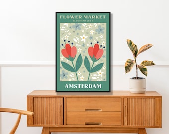 Amsterdam Flower Market Print, Pink Tulip Floral, Boho Wall Art