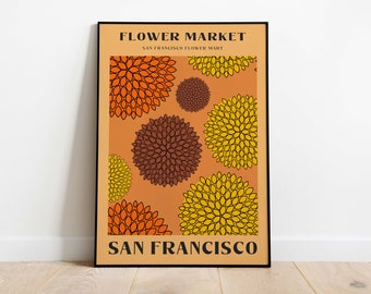 San Francisco Flower Market Print, 70s Floral Boho Wall Decor