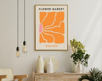 Impression du marché aux fleurs de Boston, art mural floral rétro
