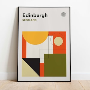 Póster de la Bauhaus de Edimburgo / Arte mural retro de Escocia / Impresión Bauhaus moderna de mediados de siglo / Póster de los años 70