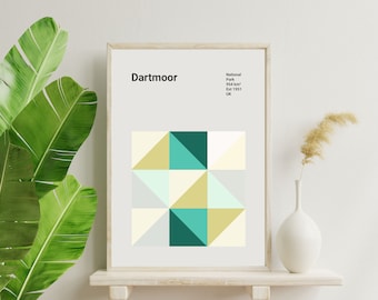 Dartmoor National Park Poster | Bauhaus Poster | Mid-Century Modern Art Work | UK National Park Print