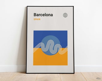 Barcelona Bauhaus Poster | City Wall Art | Mid Century Modern Vintage Print | Spain Travel Poster