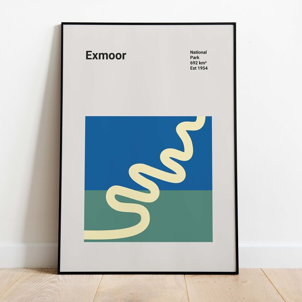 Exmoor National Park Poster | Bauhaus Poster | Mid-Century Modern Wall Art | UK National Park Travel Poster