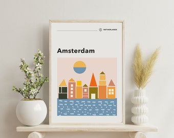 Affiche de voyage d'Amsterdam | Impression artistique Bauhaus minimaliste