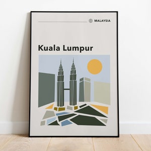 Malaysia Poster | Kuala Lumpur Skyline | Minimalist Travel Poster | Bauhaus Poster | Mid Century Modern Wall Art | Malaysia Print