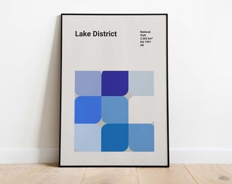 affiche de parc national de Lake District | Impression artistique de style Bauhaus