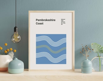 Pembrokeshire Coast National Park Poster | Bauhaus Poster | Mid-Century Modern Art Work | UK National Park Print