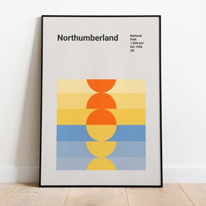 Northumberland Nationalpark Poster | Bauhaus Poster | Mid-Century Modern Kunst Arbeit | UK National Park Druck